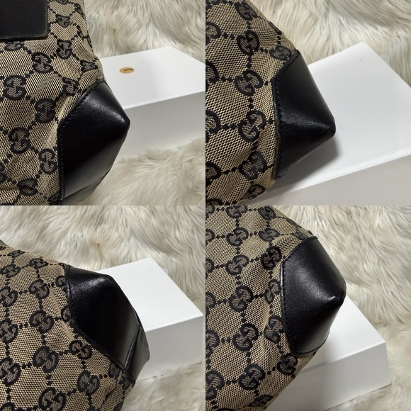 🔥SOLD🔥Authentic Gucci Beige GG Supreme Canvas Tote with Black Leather Pocket - Picture 13 of 17